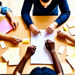**

A diverse group of people collaboratively brainstorming, surrounded by sticky notes filled with ideas. The atmosphere is positive and supportive, showcasing teamwork, communication, and mutual respect. Soft, bright lighting to emphasize creativity.

**
