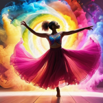 ** A dancer expressing freedom and joy through movement, surrounded by a vibrant, colorful aura.

**