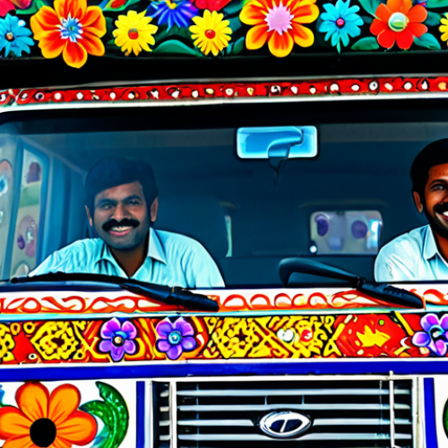Home 14 즉흥 움직임을 위한 연습 일지 관리 - **
A vibrant truck art scene in Karachi, Pakistan. The truck is adorned with colorful flowers, intr...
