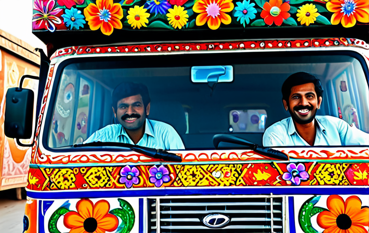 즉흥 움직임을 위한 연습 일지 관리 - **
A vibrant truck art scene in Karachi, Pakistan. The truck is adorned with colorful flowers, intr...